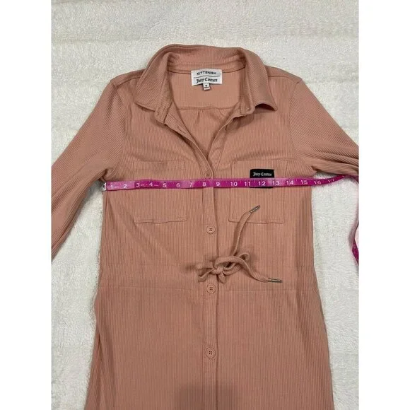 Kittenish Juicy Couture Ribbed Stretch Dress Medium Long Sleeve Pink Drawstring - Picture 7 of 7